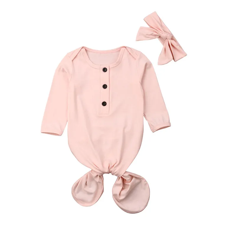 

2019 New Cute Newborn Baby Cotton Swaddle Wrap Blanket Sleeping Bag Headband 2PCS Outfit Solid Pink Girl Boy Unisex