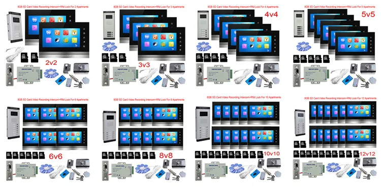Для 4 квартиры видеозапись Проводной Домашний видеодомофон Rfid замок видеофон 8 Гб " sd-карта внутренний монитор 4 единицы домофона