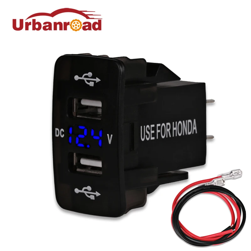 Urbanroad 12 В двойная USB розетка вольтметр адаптер питания для Honda авто автомобиля 2