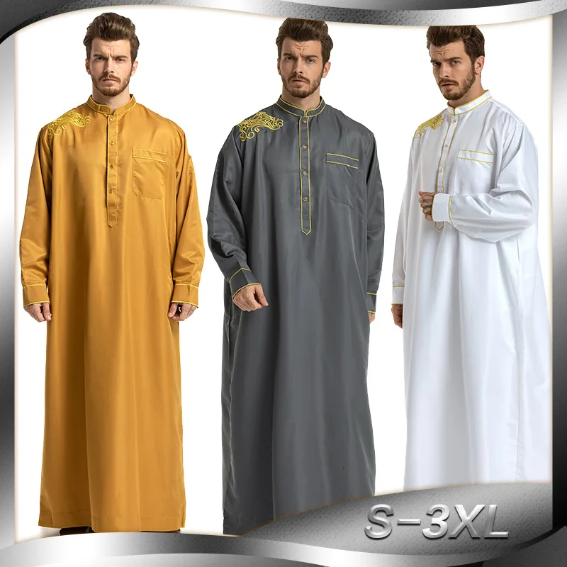 

Men Muslim Robes Islamic Clothing Dubai Arabic Abaya Kaftan Eid Mubarak Prayer Jubba Thobe Kleding mannen 3 Colors