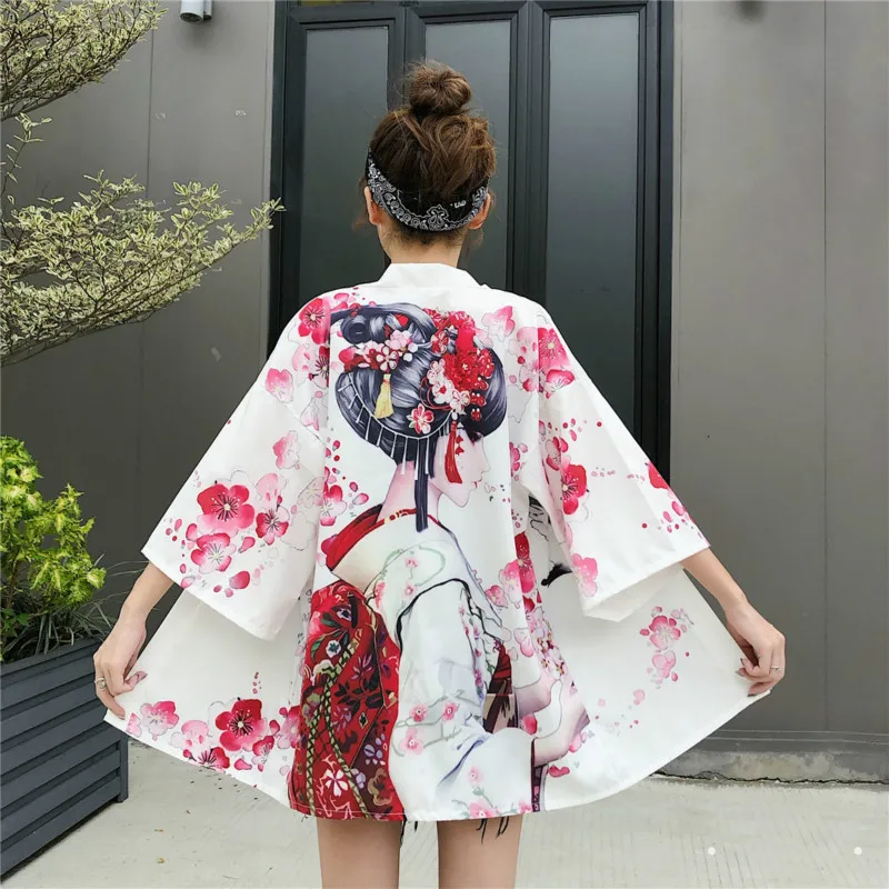 

Women's Kimono Coat Japanese Jacket Printed Outwear Vintage Harajuku Loose Print Blouse Sun Protection Cardigan Cute 914-A196