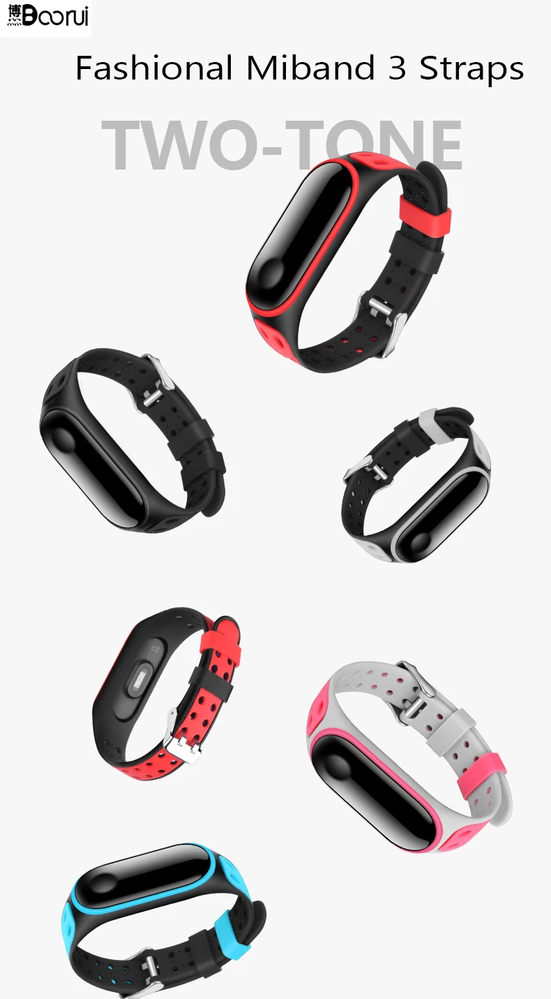Boorui mi 3 ремешок удобный силиконовый mi band 3 ремешок для xiaomi mi band 3 аксессуары с модными цветами и специальной пряжкой