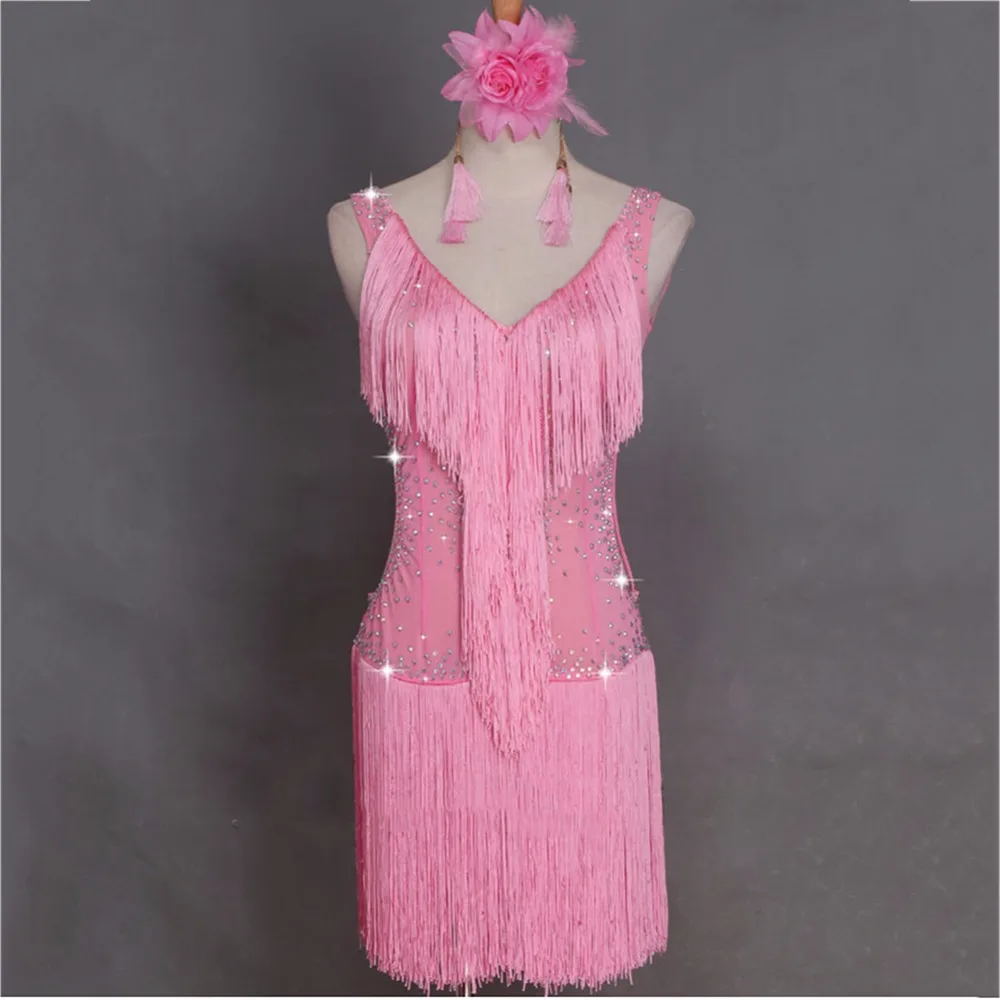 Настоящие платья для латиноамериканских танцев дам розовые красные юбки со