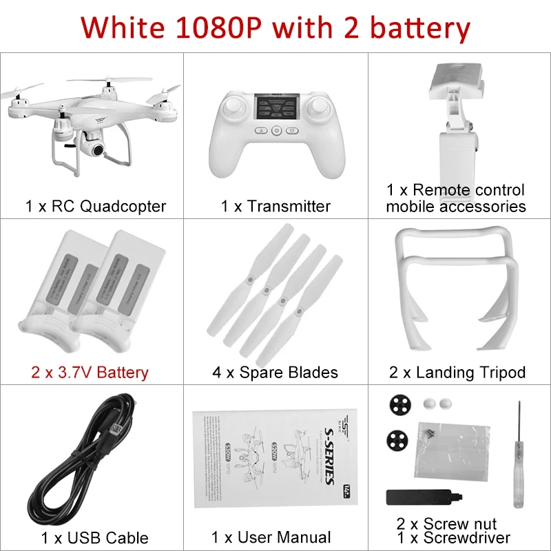 1080P White 2battery SJRC S20W двойной gps динамический слежение wifi FPV с 1080 P/720 P широкоугольная камера мульти батареи RC Дрон Квадрокоптер VS X21 - Цвет: 1080P White 2battery