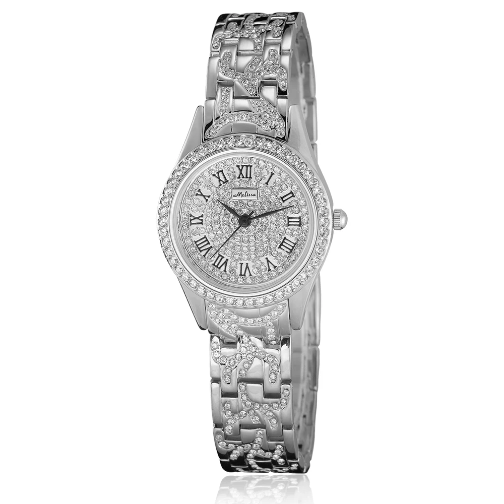 

Luxury Melissa Lady Women's Watch Elegant Full Rhinestone CZ Fashion Hours Bracelet Crystal Clock Girl Birthday Gift Box
