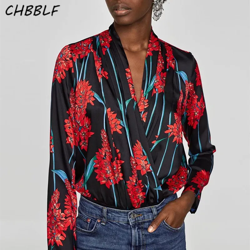 

New Europe Sexy Bodysuit V collar Floral Printed one-piece Jumpsuit Femme Bodysuit POP795