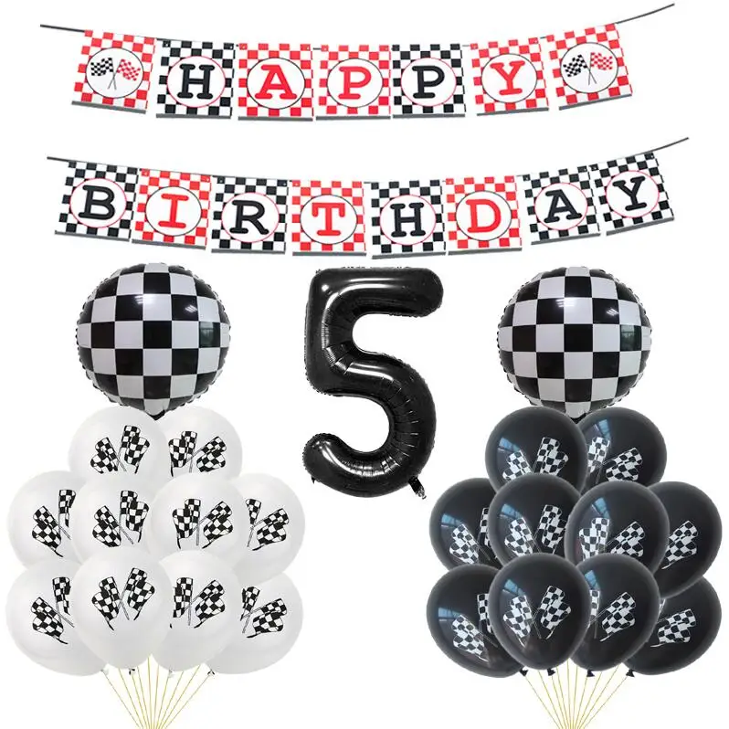 Black 5 1 комплект Гоночный флаг тачки флаги с надписью Happy Birthday клетчатый белый черный автомобиль гоночная линия баннер для вечеринки в честь Дня Рождения декоративные баннеры детские игрушки - Цвет: Black 5