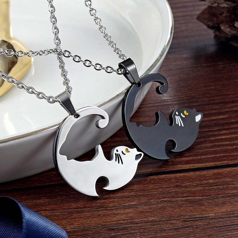 Кулон в виде кота хорошего друга черно белая цепочка из нержавеющей стали стиле