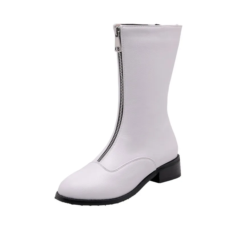 Женские ботинки на молнии с круглым носком толстом каблуке и низком большие