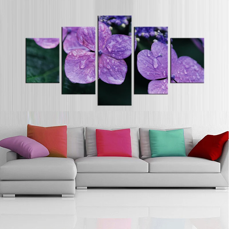 5 шт./компл. Подогрев простой современный фиолетовый цветок капли воды фрески для