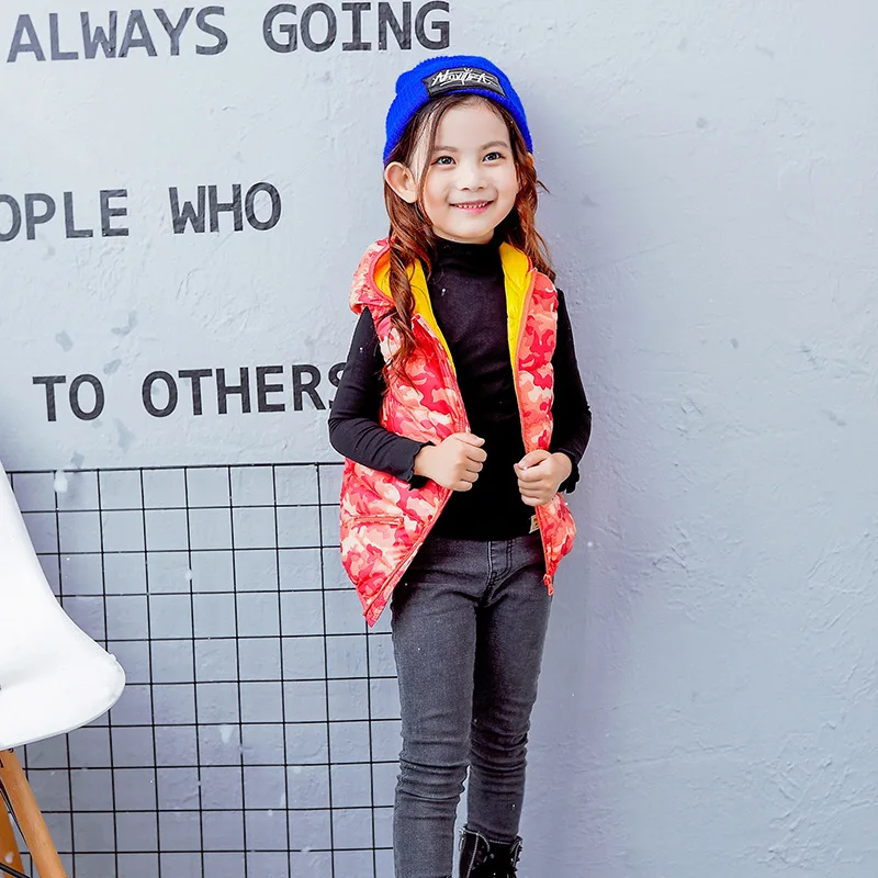 Новинка 2018 детская одежда камуфляжный детский жилет с капюшоном пуховая куртка