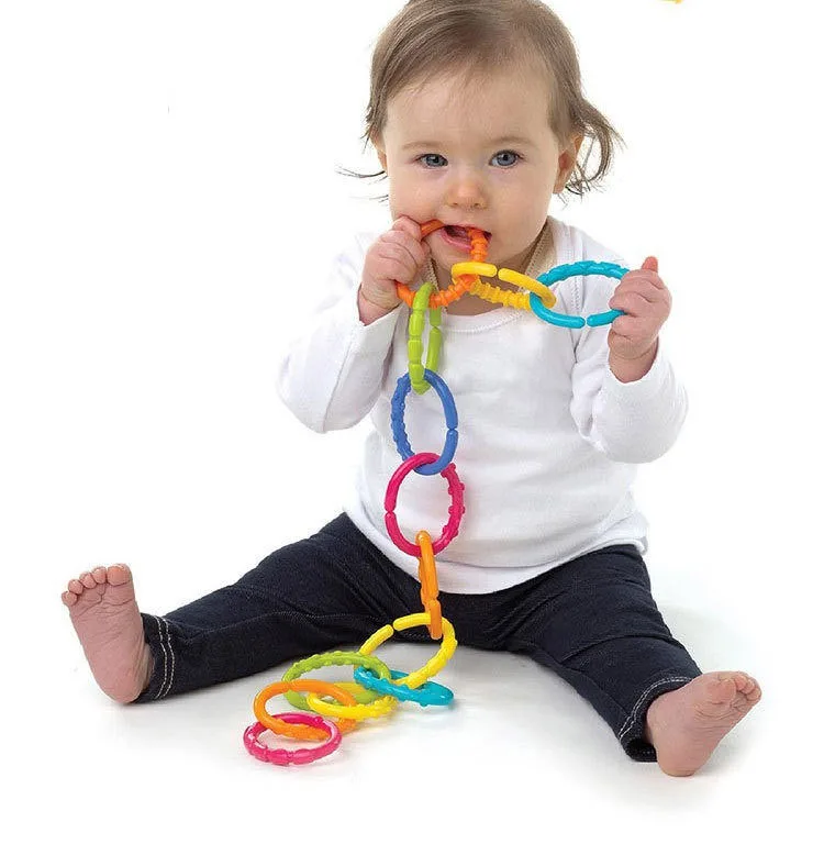 

Baby toys 0-12 month Rainbow kids molars ring teether Activity teddy chain clutch ring apron Best gift Doll B0948