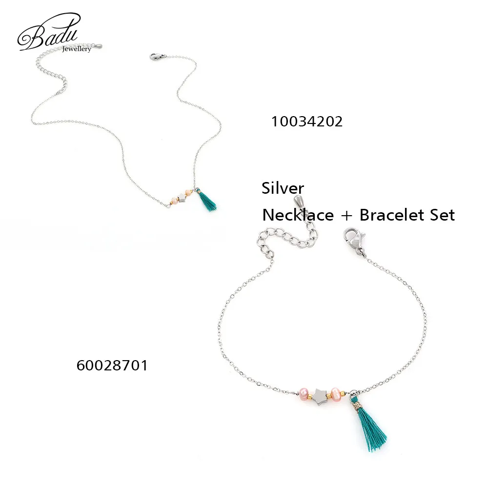 Silver Set Badu Link Chian браслет для девочек из нержавеющей стали крошечные с цепочкой браслеты элегантные ювелирные изделия подарок для девочек свадебные помолвки - Окраска металла: Silver Set