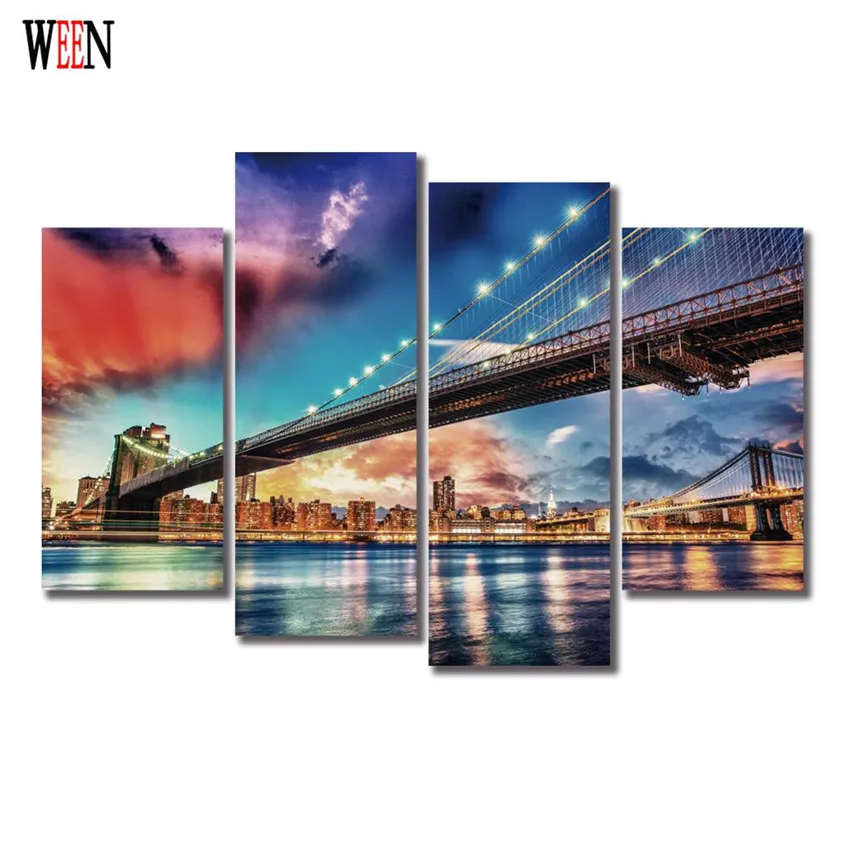WEEN Brooklyn Bridge настенные фотографии для гостиной HD Печать Городской Ночной куадро