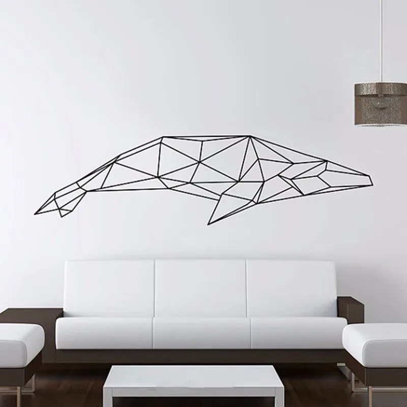 

Free shipping DIY Vinyl Geometric Whale Wall Sticker Geometry Animal Series Decals 3D Vinyl Wall Art home decoration