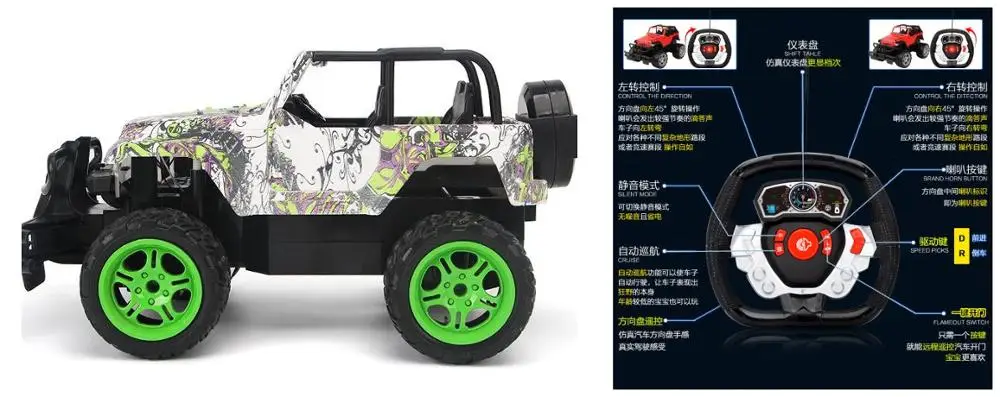 Graffiti green wheel 32 см Радиоуправляемая машина 1/14 4WD водительский автомобиль Двойной Мотор привод Bigfoot автомобиль пульт дистанционного управления модель автомобиля светодиодный внедорожник игрушка - Цвет: Graffiti green wheel