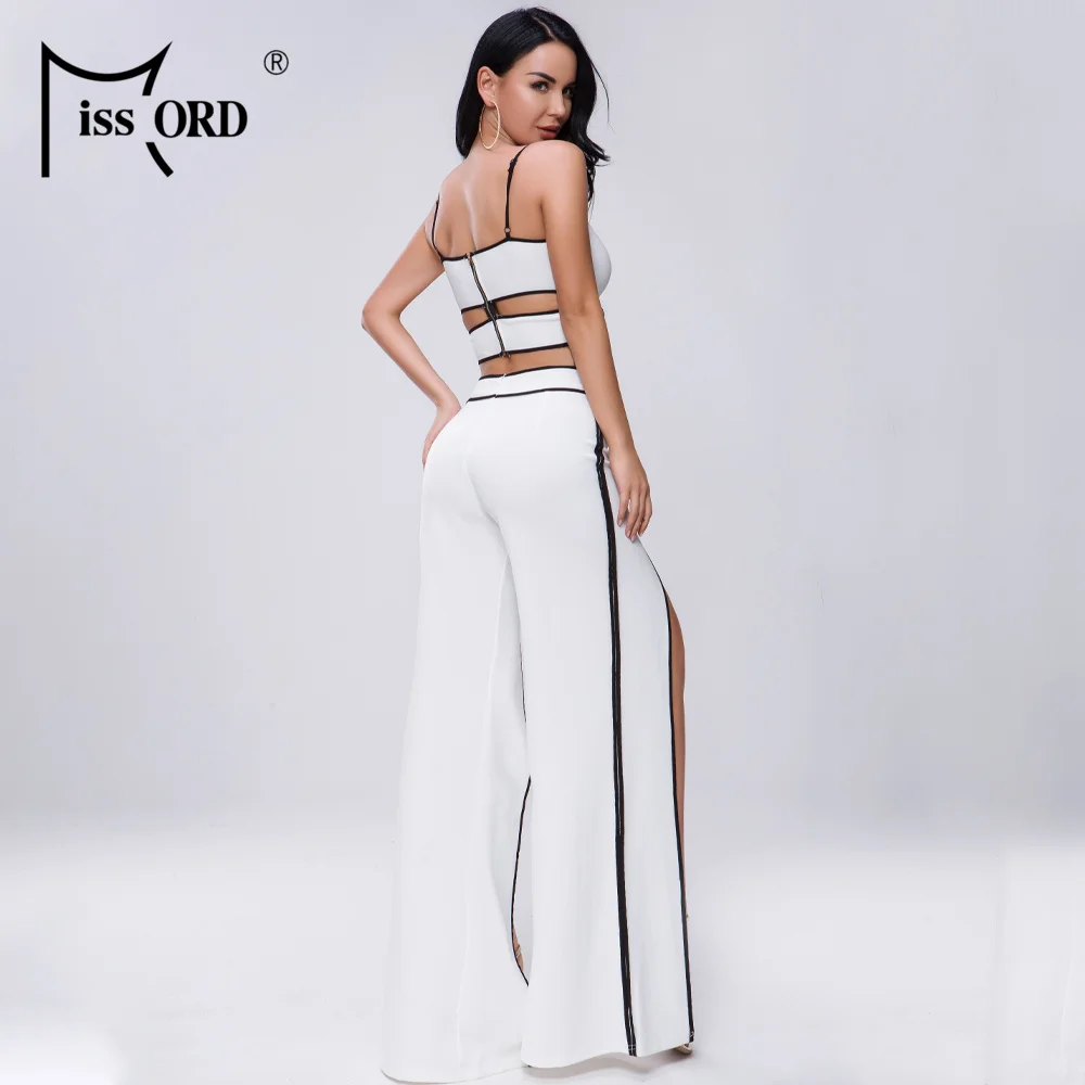 

Missord 2021 Women Sexy Off Shoulder Two Pieces Set High Split White Jumpsuit FT9102-1