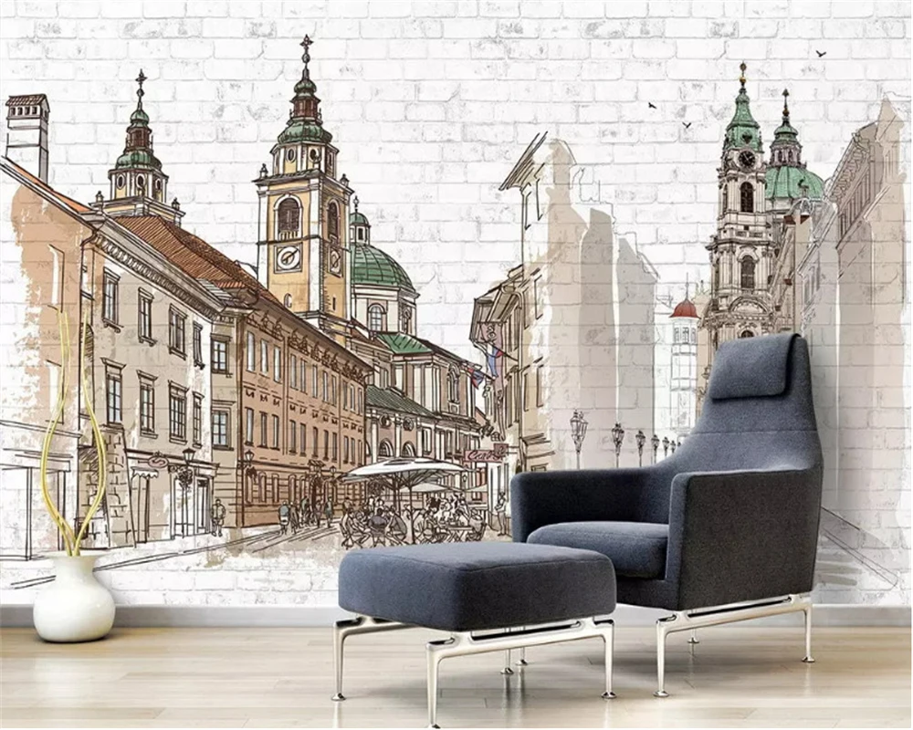 

beibehang Custom size Hand painted European classic fashion thick silky wallpaper city Nordic background wall papers home decor