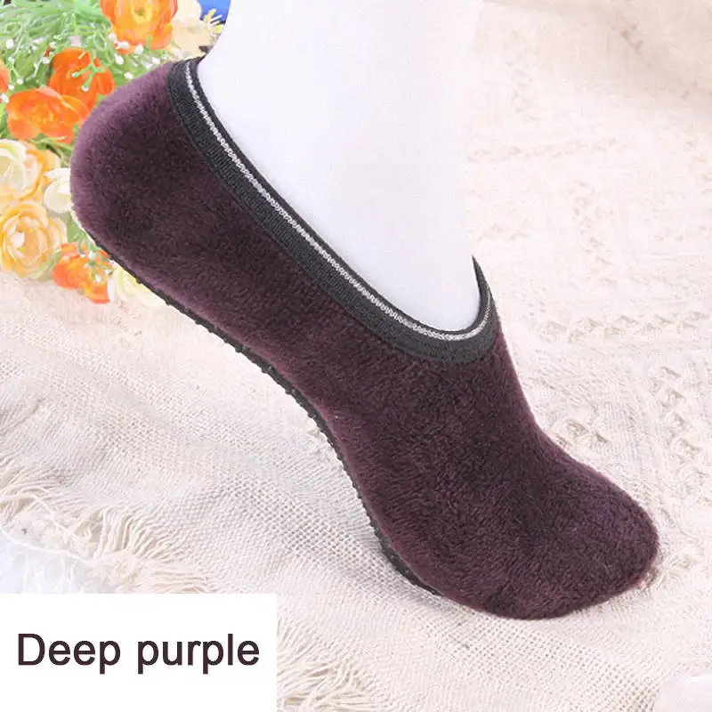 Deep Purple 1 пара, женские осенне-зимние нескользящие носки-тапочки для дома, бархатные Нескользящие однотонные короткие теплые носки-тапочки, новинка - Цвет: Deep Purple