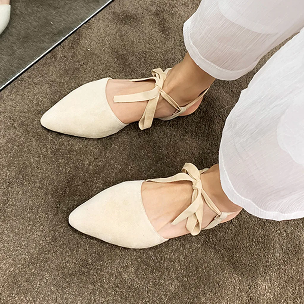 Женские свадебные сандалии с острым носком летние замшевые туфли на плоской