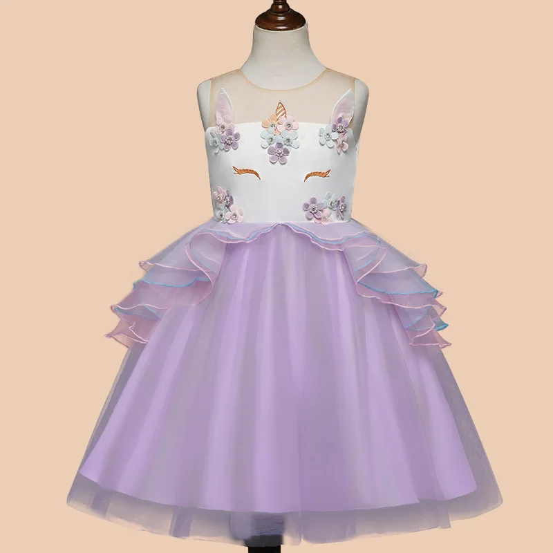 Девушка Единорог Костюм принцессы Элегантный Летнее стильное платье для девочек