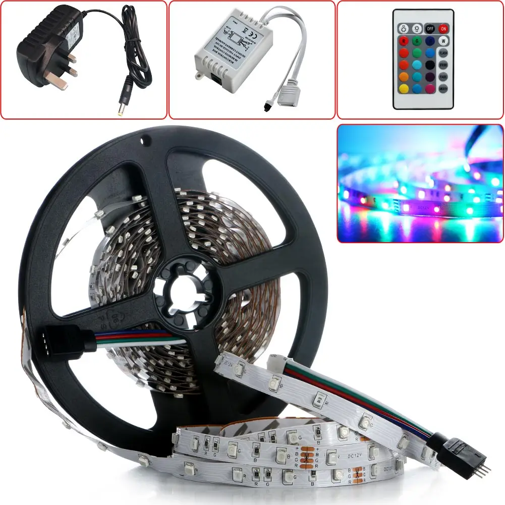 

Светодиодная лента 5 м, 3528 RGB, светодиодов, комплект подсветки телевизора с пультом дистанционного управления