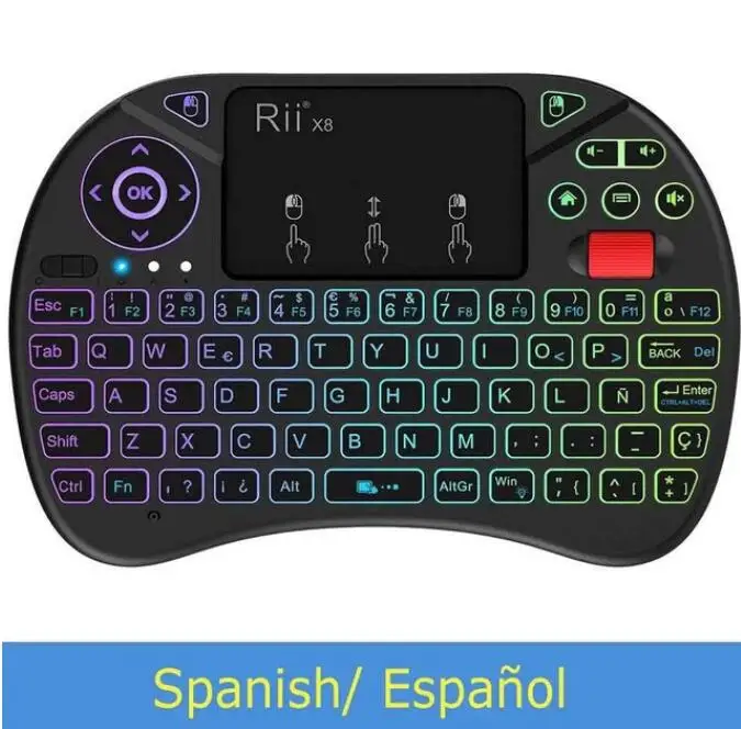 Spanish Version Rii X8 подсветка 2,4G беспроводная Fly Air мышь RGB i8 I8X клавиатура с подсветкой Русский Английский Испанский ручной тачпад - Цвет: Spanish Version