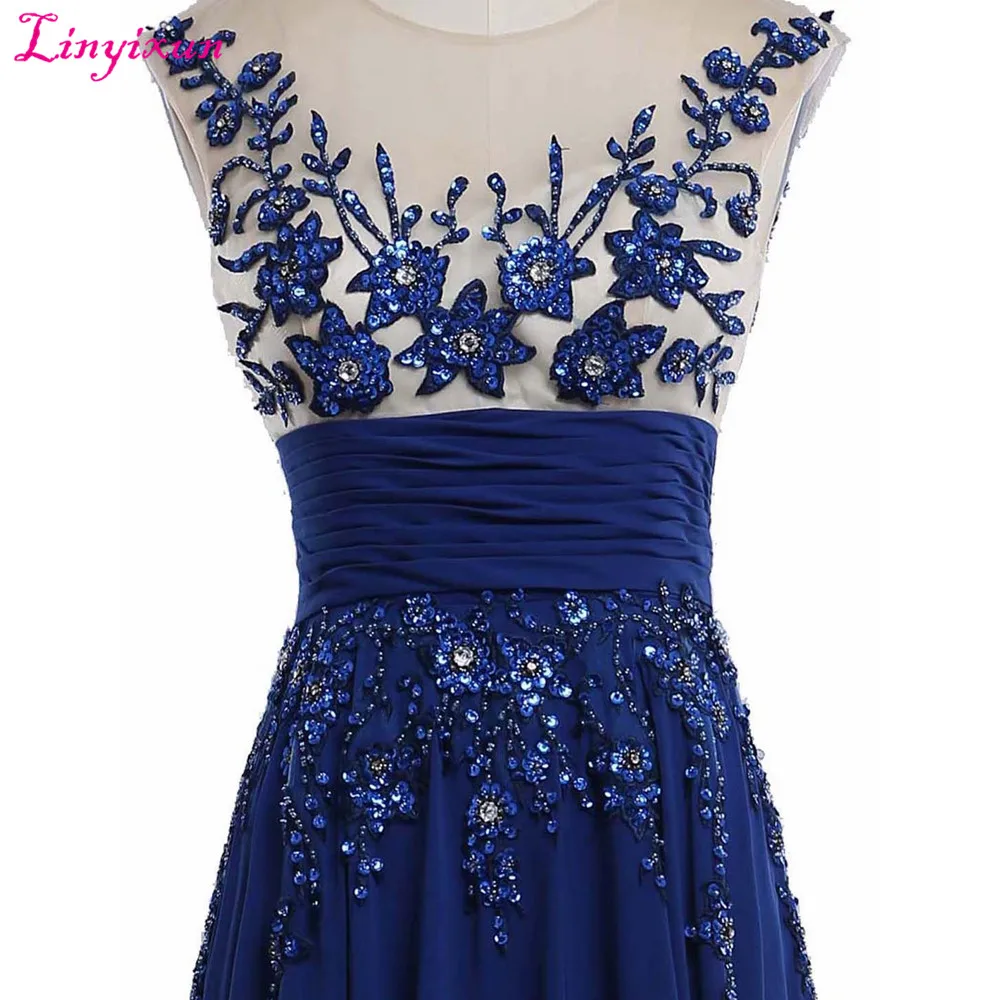 Linyixun настоящая фотография Королевский синий корсет шифоновые платья для