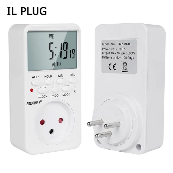 IL Type EU Plug Outlet Electronic Digital Timer Socket with Timer 220V AC Socket Timer Plug Time Relay Switch Control Programmable - Color: IL Type