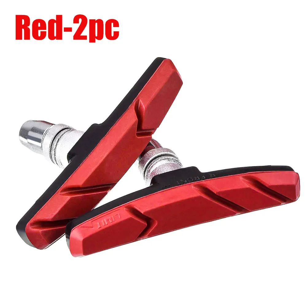 red Zacro 2pcs Mountain Road Bike Brake pads MTB Bicycle Braking V-Brake Holder Shoes Rubber Blocks Durable Cycling Accessories - Color: red