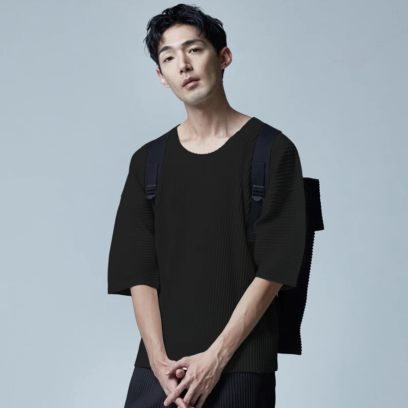 Miyake одежда джемпер летняя модная трендовая японская плиссированная футболка с круглым вырезом и короткими рукавами с коротким рукавом