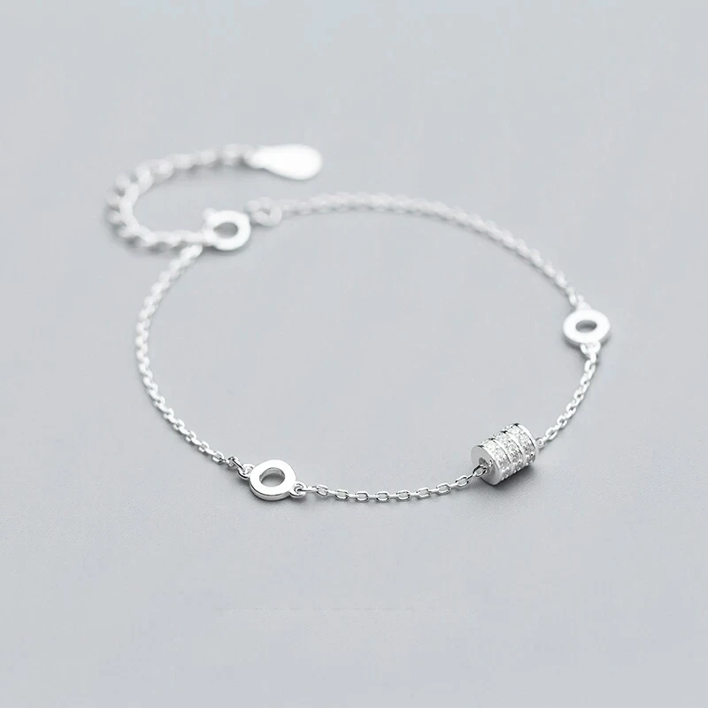 

925 Sterling Silver Color Geometric Cylindrical Pendant CZ Ball Charm 19CM Bracelets For Women Fashion Jewelry S2449