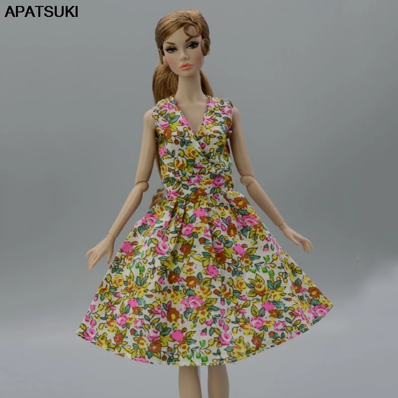 Летнее цветочное платье для куклы Барби модная одежда вечернее Одежда 1/6