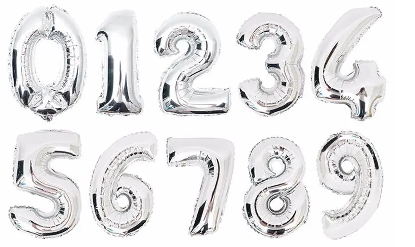 Горячая продажа Золотой Серебряный номер 0 9 фольгированные шары большие цифры