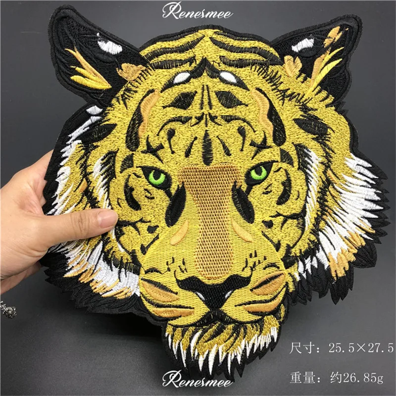 1Pc New Tiger Head Embroidery Cloth Coat Personality Decorative Back Glue Hot fix Green Eyes tiger DIY Adhesive patch 25.5X27.5 | Дом и сад