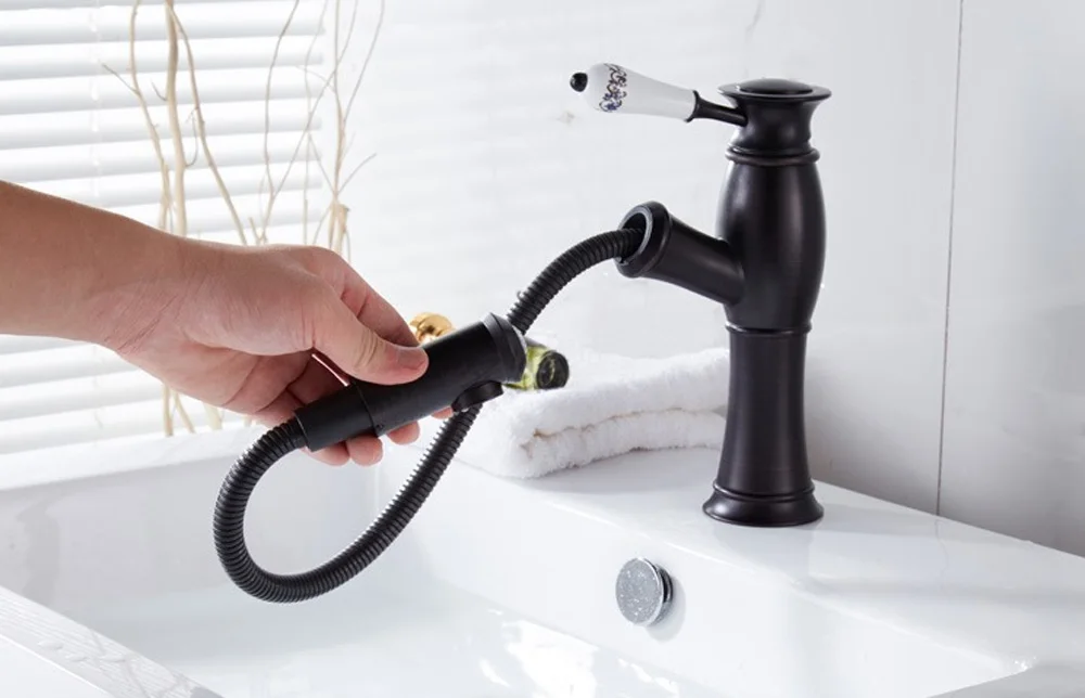 BAOLINLONG Brass Pull Out Bathroom Basin Faucet Vanity Vessel Deck Mount Sinks Mixer Bath Tap | Обустройство дома