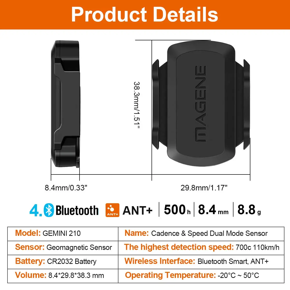 MAGENE gemini 210 датчик скорости cadence ant+ Bluetooth для Strava garmin bryton, велосипедный компьютер, измеритель мощности