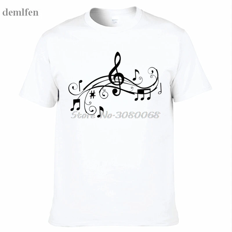 Funny Art Music Notes Design T-shirt Hipster Printed Cool Tee Men's Cotton Short Sleeve T Shirt Birthday Gift | Мужская одежда