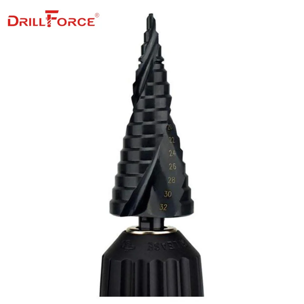 Drillforce черная сталь титановая ступенчатая спиральная дрель конические конусные