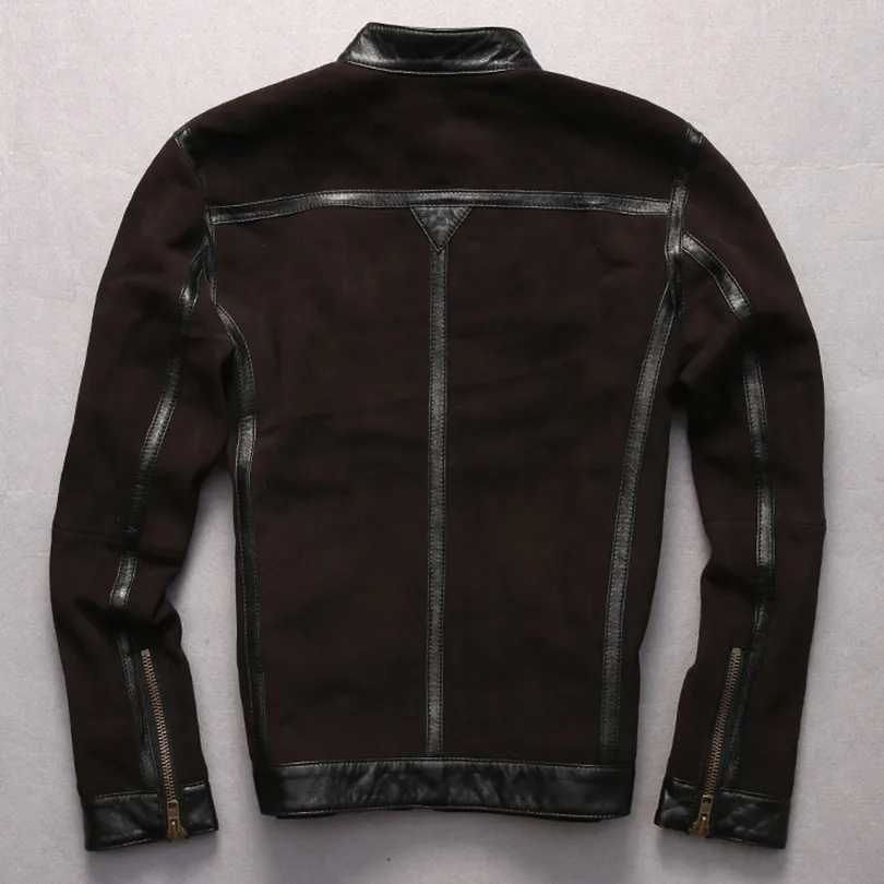 Мужская замшевая куртка из овчины облегающая Повседневная с воротником стойкой