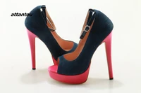 top quality denim mixed color ankle line buckle platform women sandals cut out peep toe women pumps high spike heel dress shoes