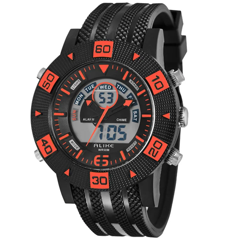 Мужские спортивные часы ALIKE с двойным циферблатом будильником секундомером