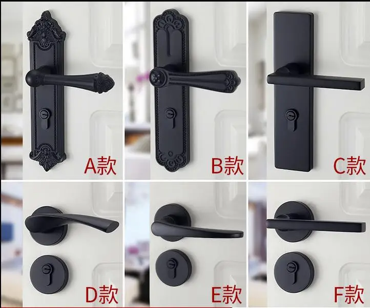 

Black zinc alloy door locks Continental bedroom minimalist interior door handle lock cylinder security locks Packages
