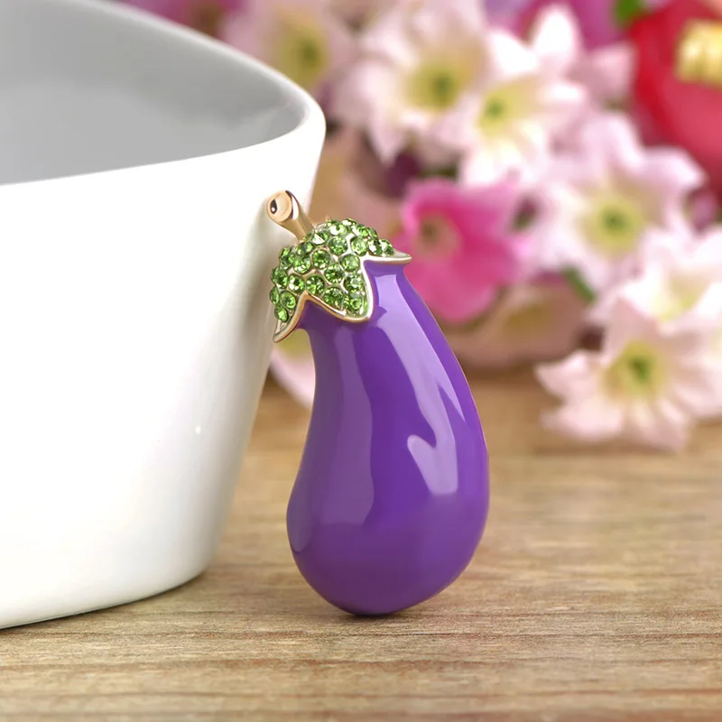 Брошь Blucome в виде баклажана с фиолетовыми растениями и овощами эмалированные