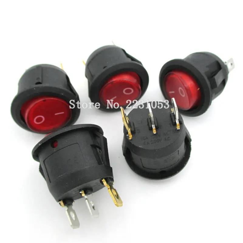 5 шт./лот 23 мм Диаметр Красный свет ВКЛ./ВЫКЛ. SPST Круглый клавишный выключатель 3
