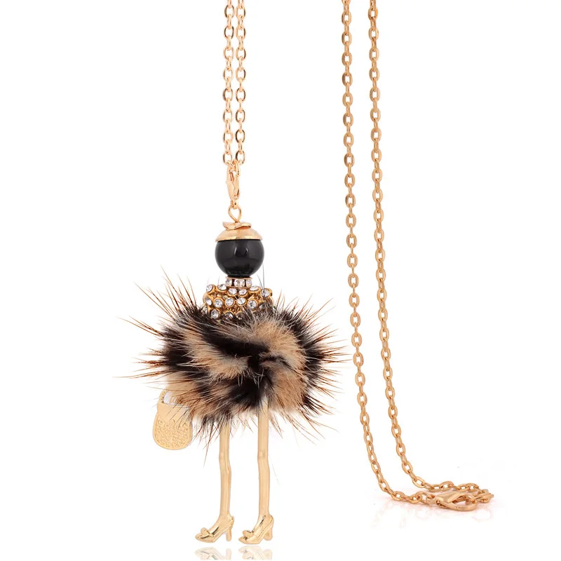 Chenlege Мода boho женский Кролик Мех Макси Чокеры длинная цепь большие ожерелья эффектные кукольные Подвески на ожерелье женские ручной работы