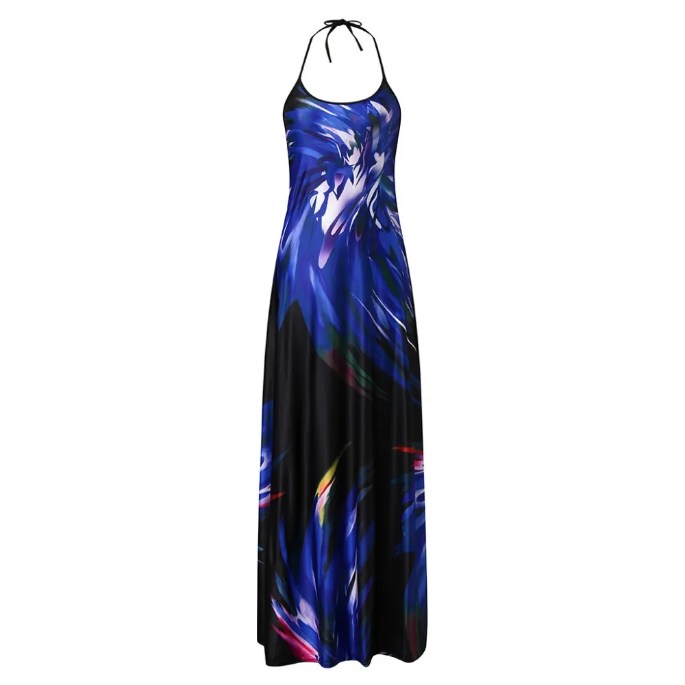 Женская Мода Спагетти ремень Красочные из набивной ткани, с Повседневное Maxi Dress Vestidos de fiesta de noche, ropa mujer