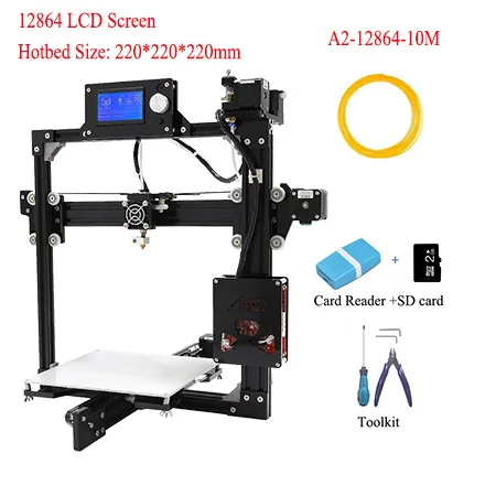 A2-12864-10M Anet A2 большой размер печати Impresora 3d полная металлическая рамка легкая сборка 3d принтер комплект 2004/12864LCD 10 м нить Stampante 3d - Цвет: A2-12864-10M