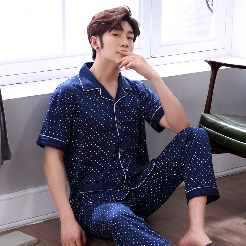 Пижама Мужская летняя тонкая с коротким рукавом брюки для среднего и возраста из