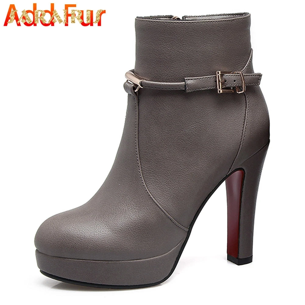 gray with fur SARAIRIS/ г. Прямая поставка, ботинки на платформе размера плюс 33-46 женская обувь женские ботильоны женские туфли с застежкой-молнией на высоком каблуке - Цвет: gray with fur